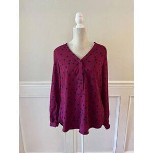 Merona Magenta Navy Polka Dot Popover Blouse M